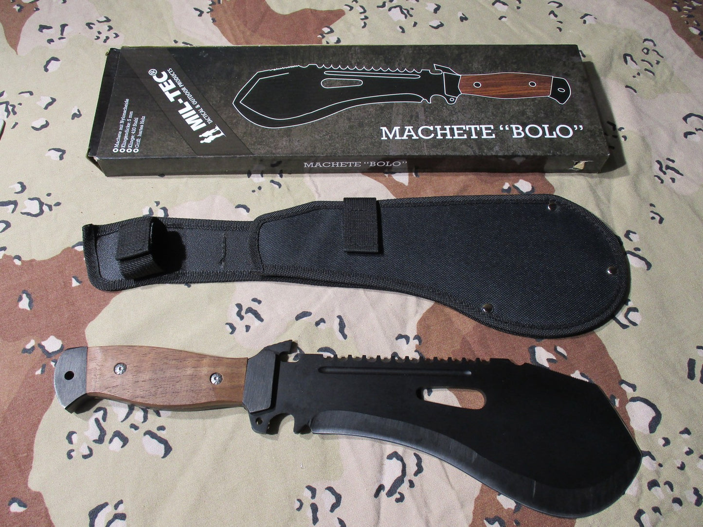 MIL-TEC Bolo Machete w/ Sheath & Serrated Back Edge - New