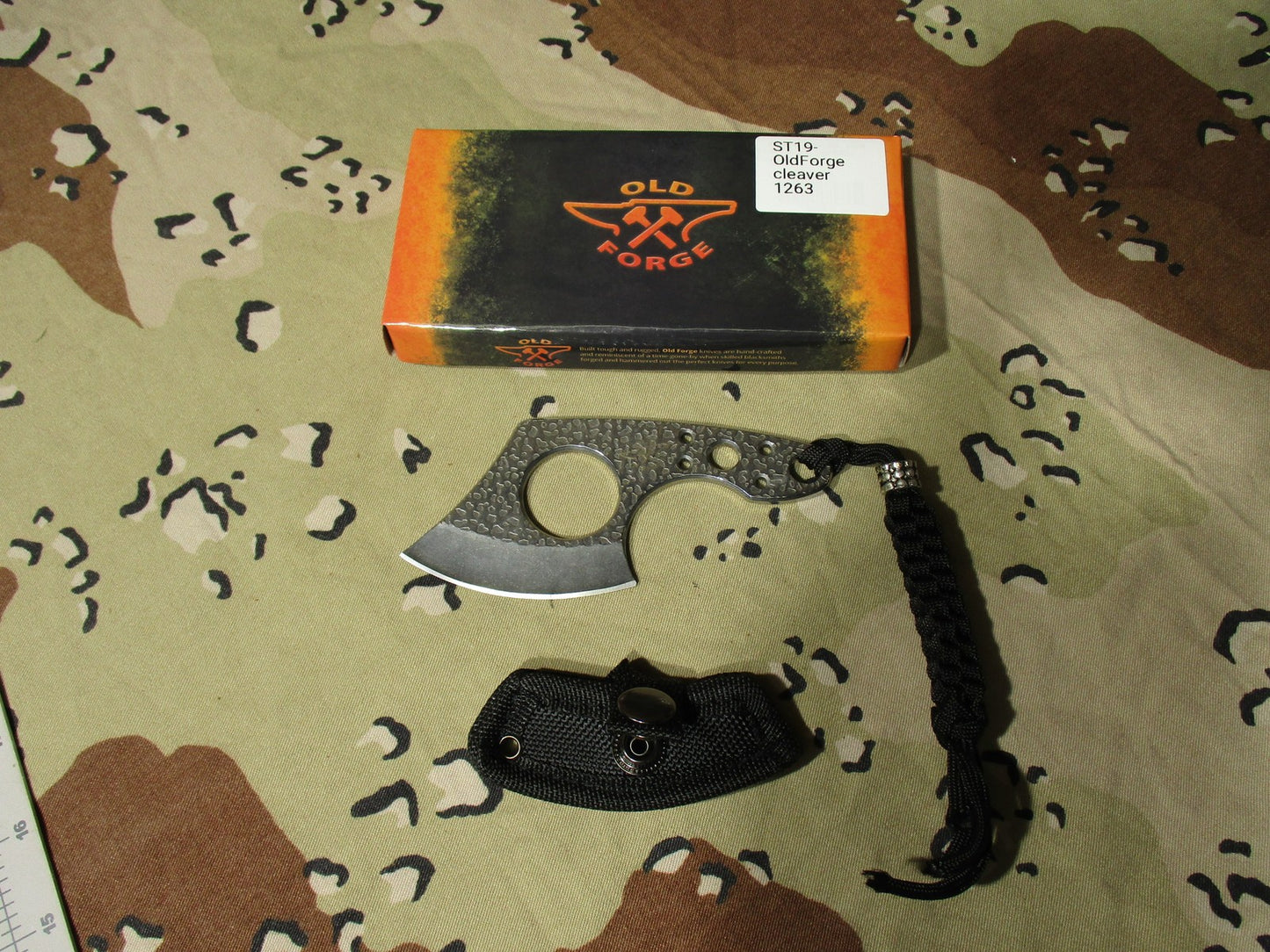 Old Forge ST19 Cleaver Fixed Blade Knife w/ Sheath & Lanyard - New
