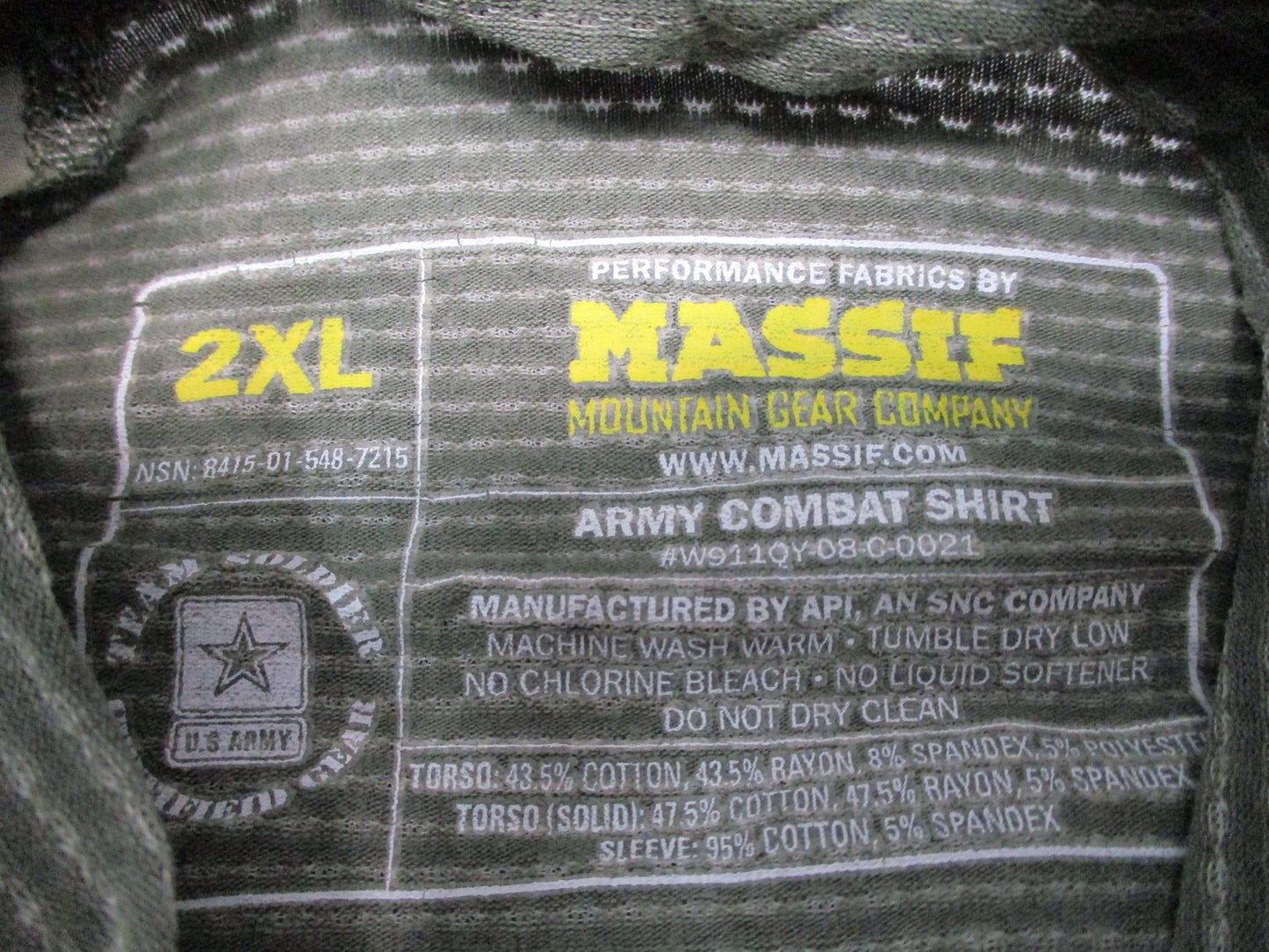 2XL MASSIF ARMY COMBAT SHIRT FLAME RESISTANT FRONT EMBLEM LOGO ACU DIGITAL XXL
