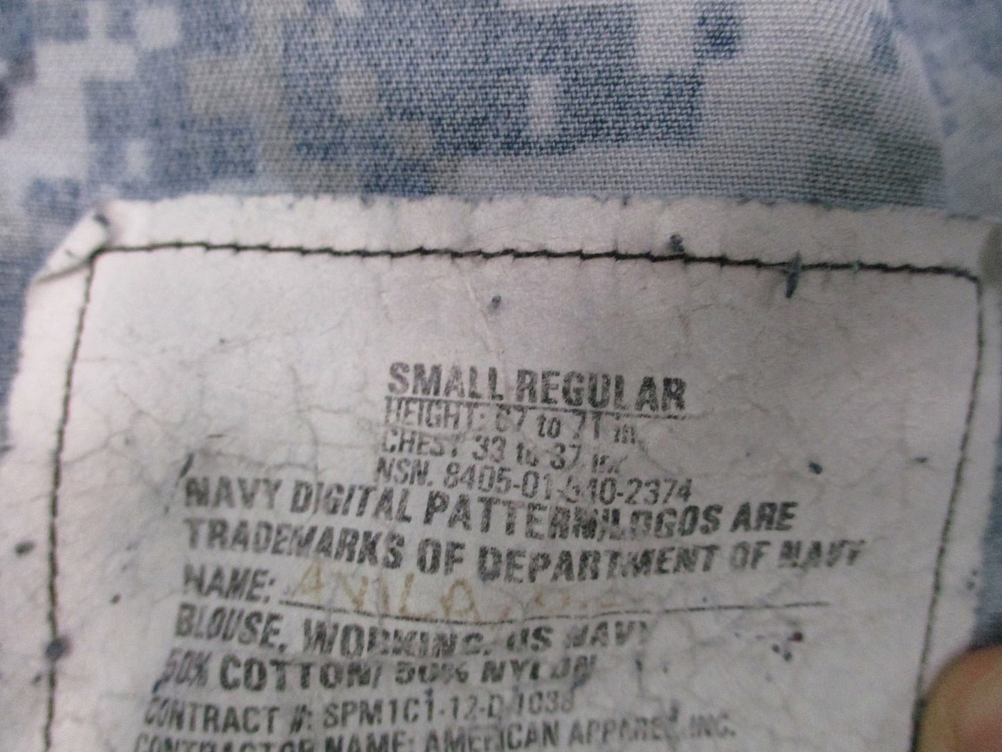 US Navy NWU Type I Digital Camo Blouse Shirt Small Regular USN Working Uniform