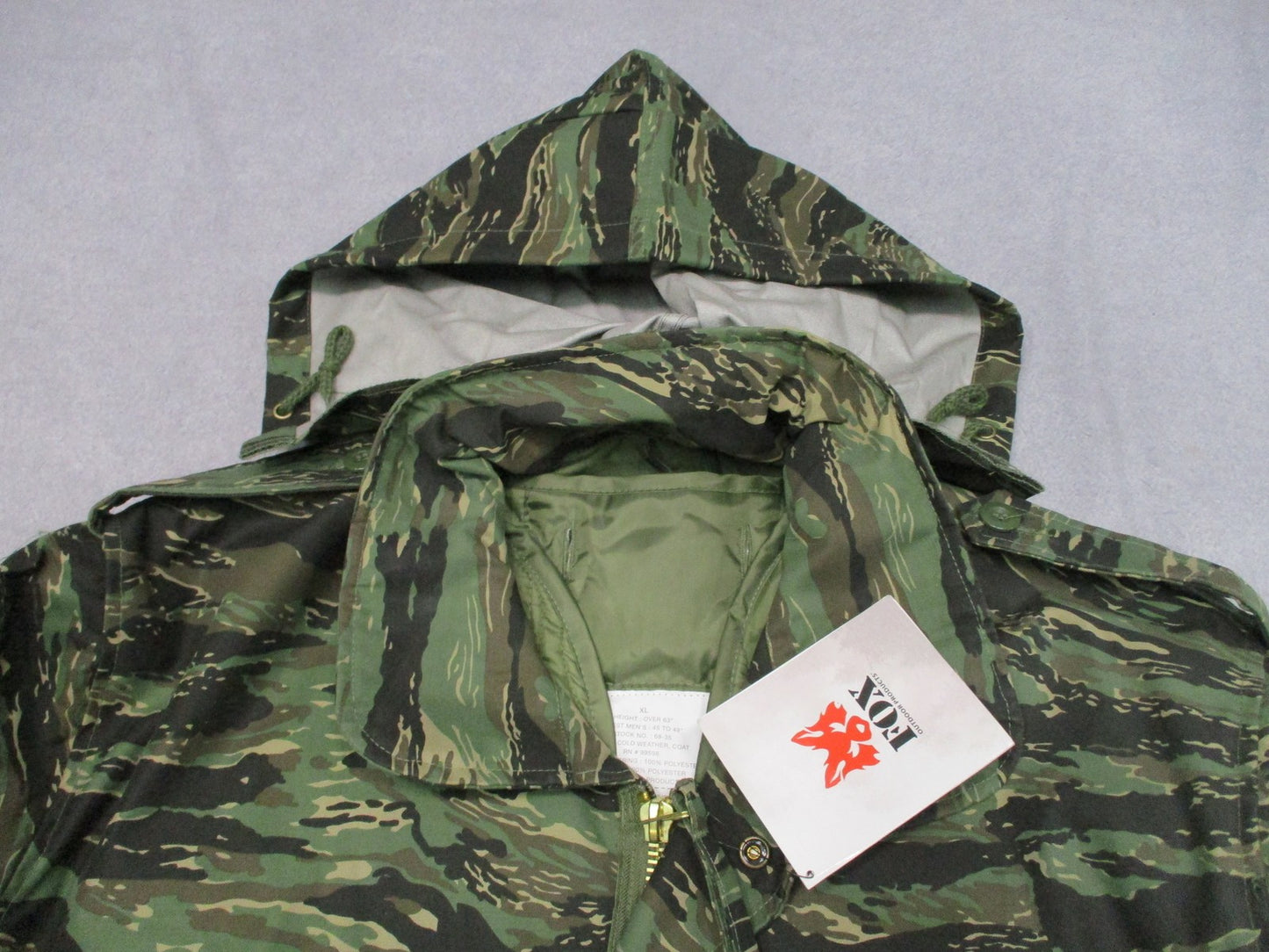New Fox Outdoor M65 Field Jacket w/ Liner Tiger Stripe Camo Size XL