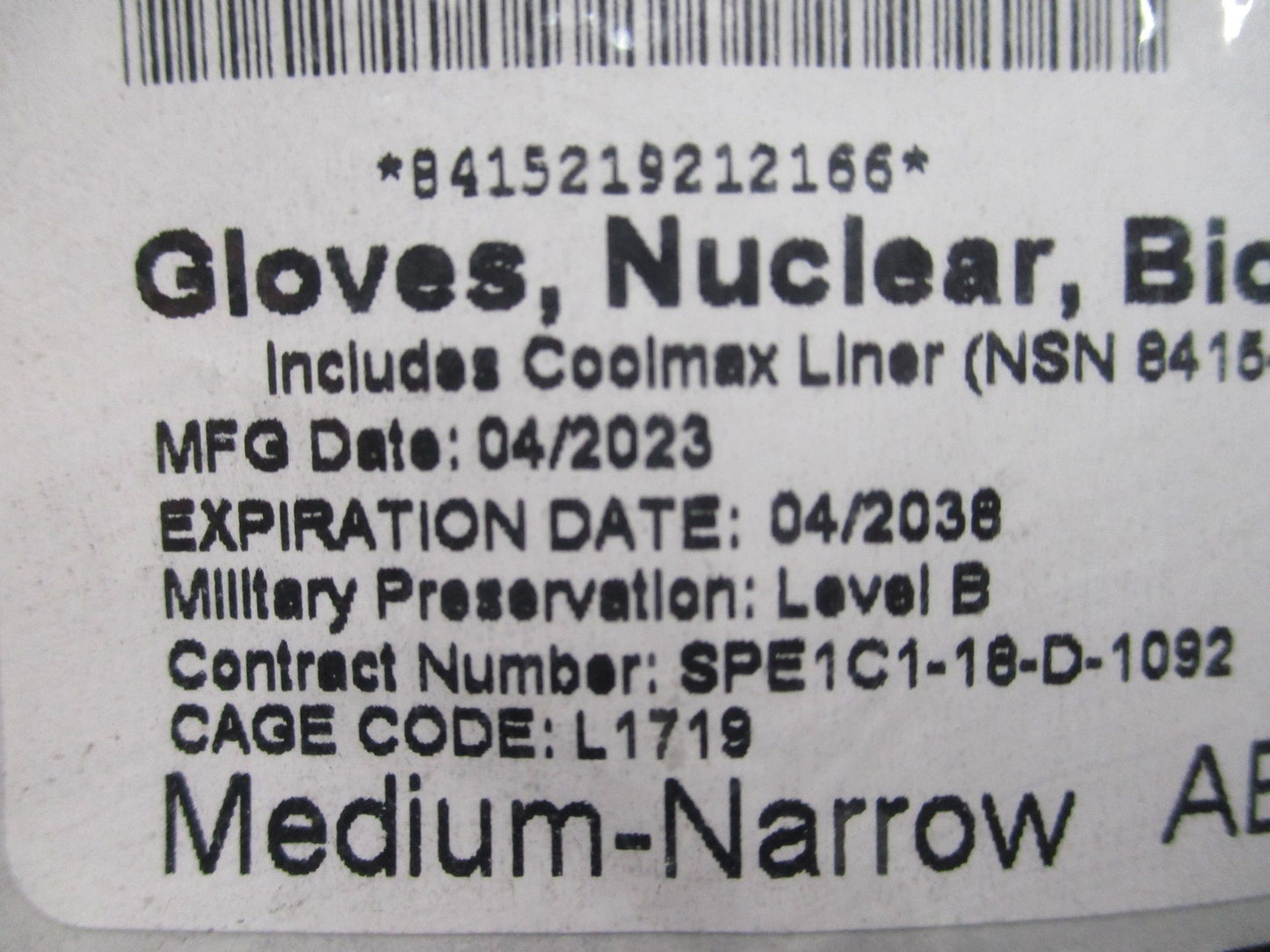 Military JSLIST NBC Gloves Medium-Narrow Coolmax Liner NSN 8415-21-921-2166 NEW