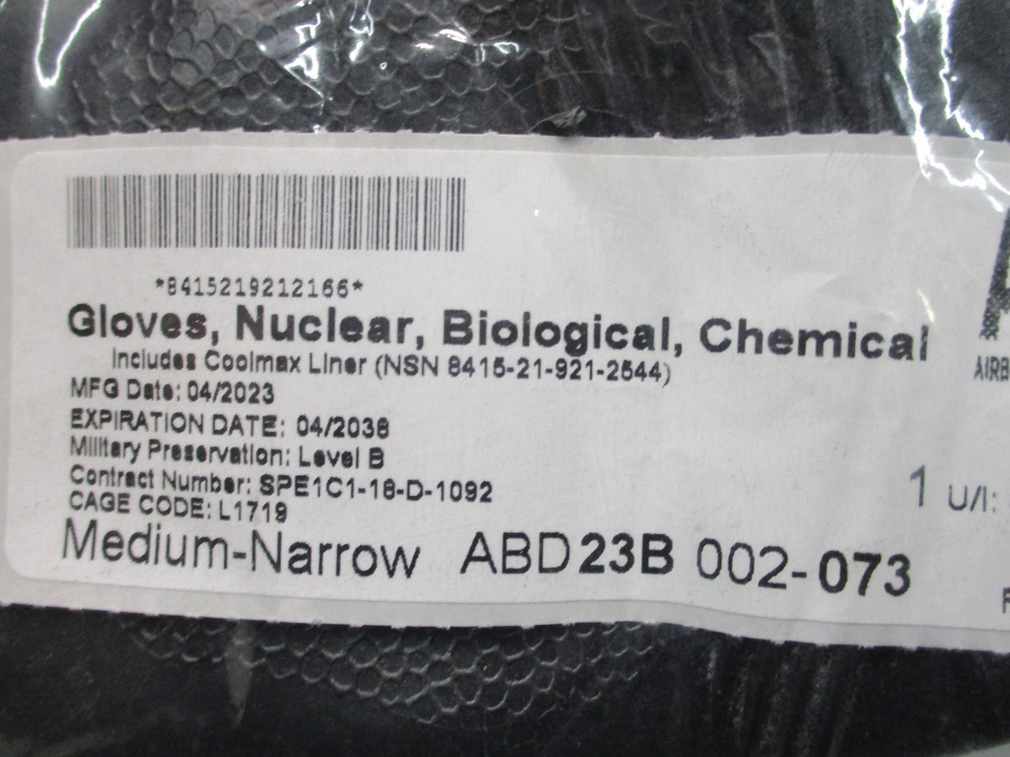 Military JSLIST NBC Gloves Medium-Narrow Coolmax Liner NSN 8415-21-921-2166 NEW