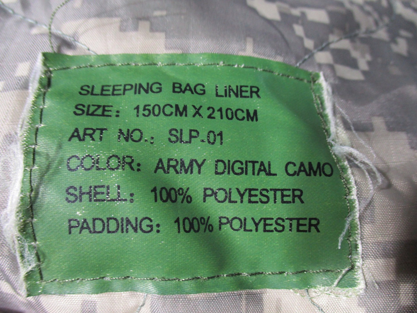 Army Digital Camo Sleeping Bag Liner 1st Medical Brigade 150cm x 210cm Polyester