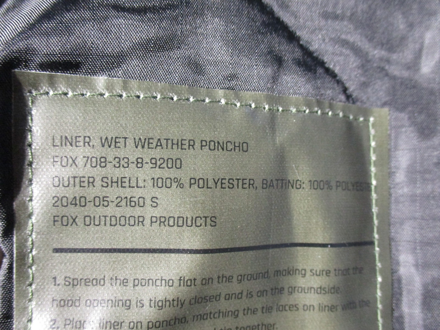 New Fox Outdoor Products Wet Weather Poncho Liner Black Rip-stop Blanket
