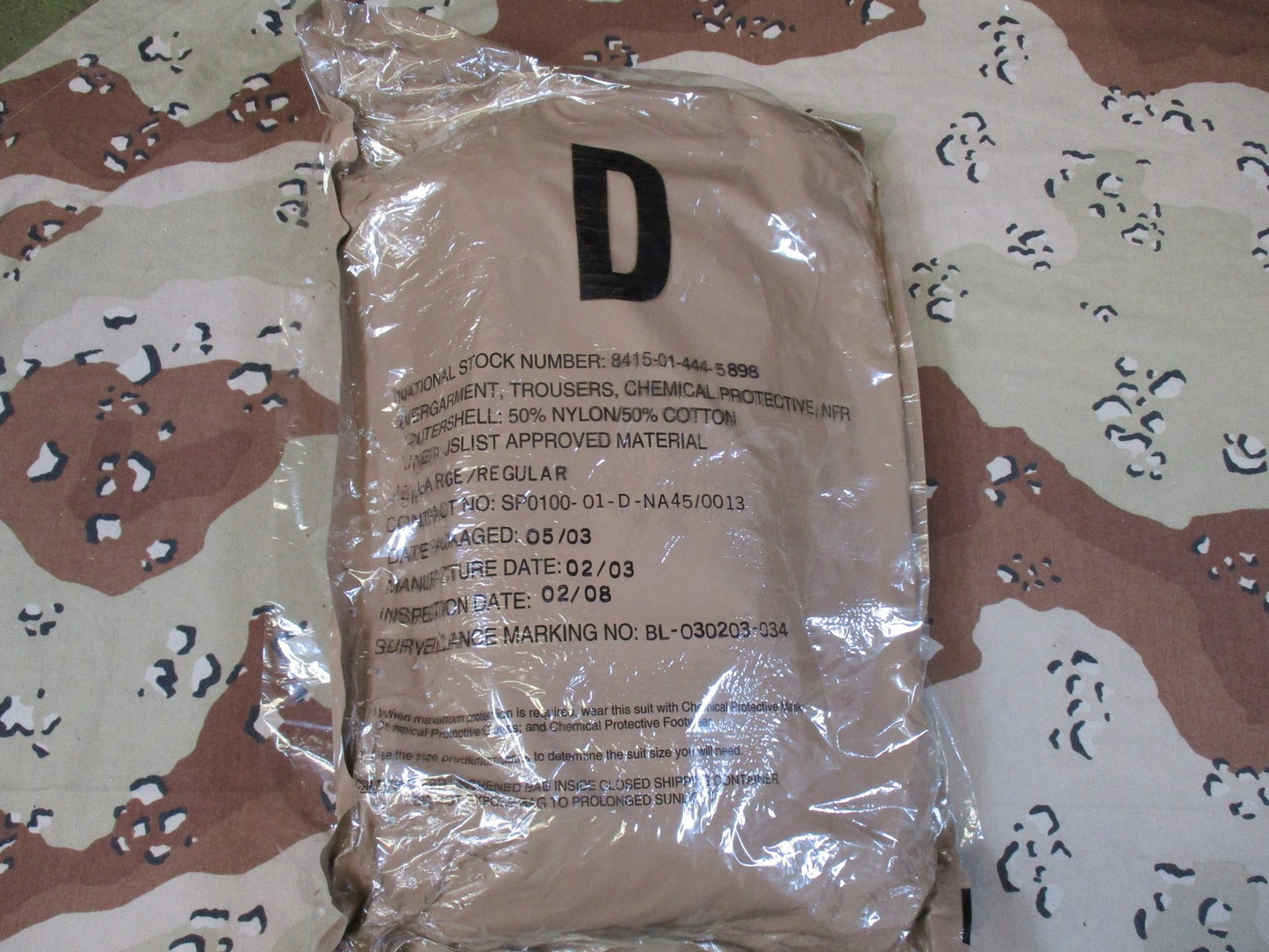 US Military JSLIST Chemical Protective Trousers Large Regular Desert Camo New