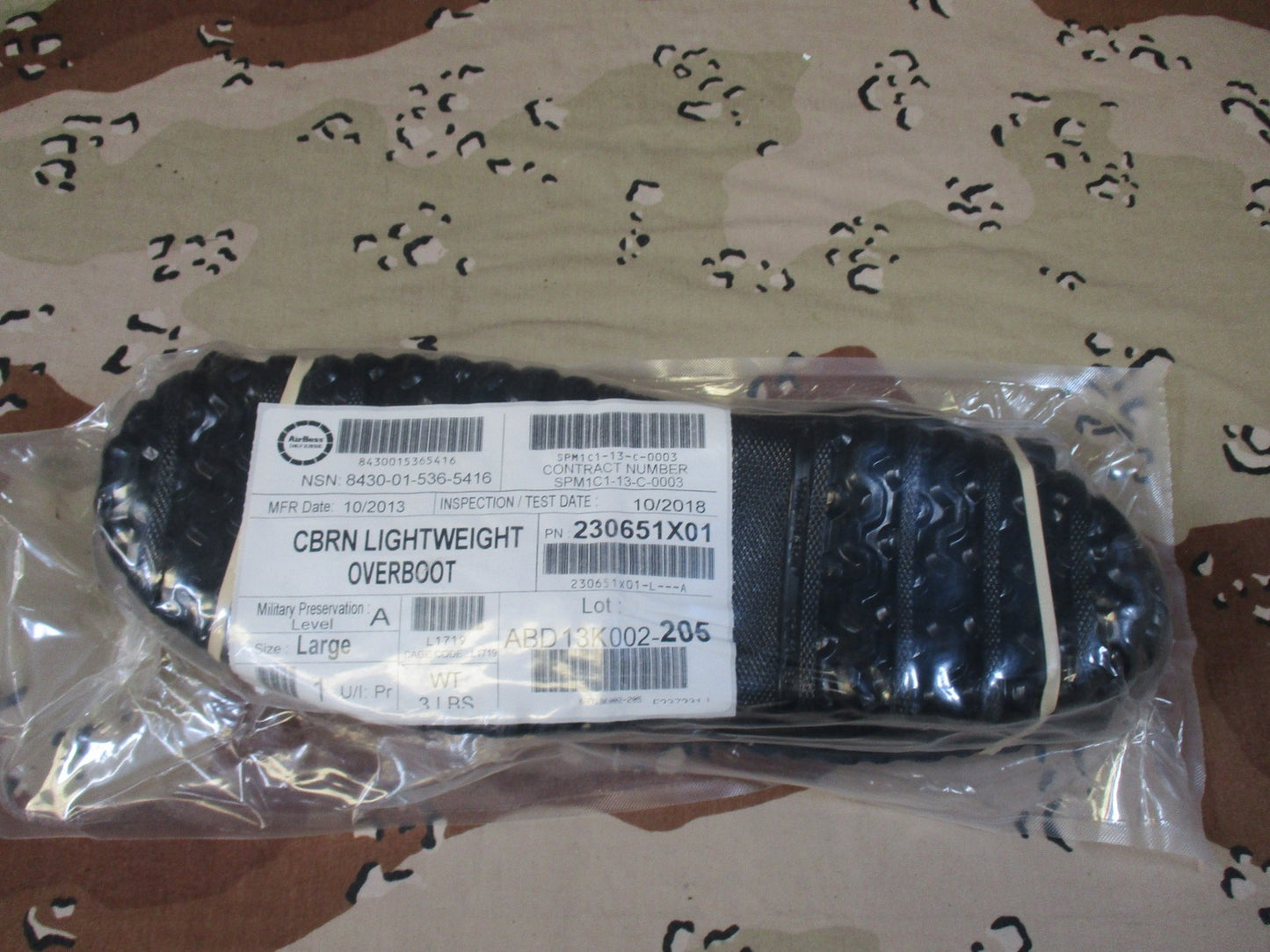 AirBoss Defense CBRN Lightweight Overboot Size Large New Sealed Military Surplus