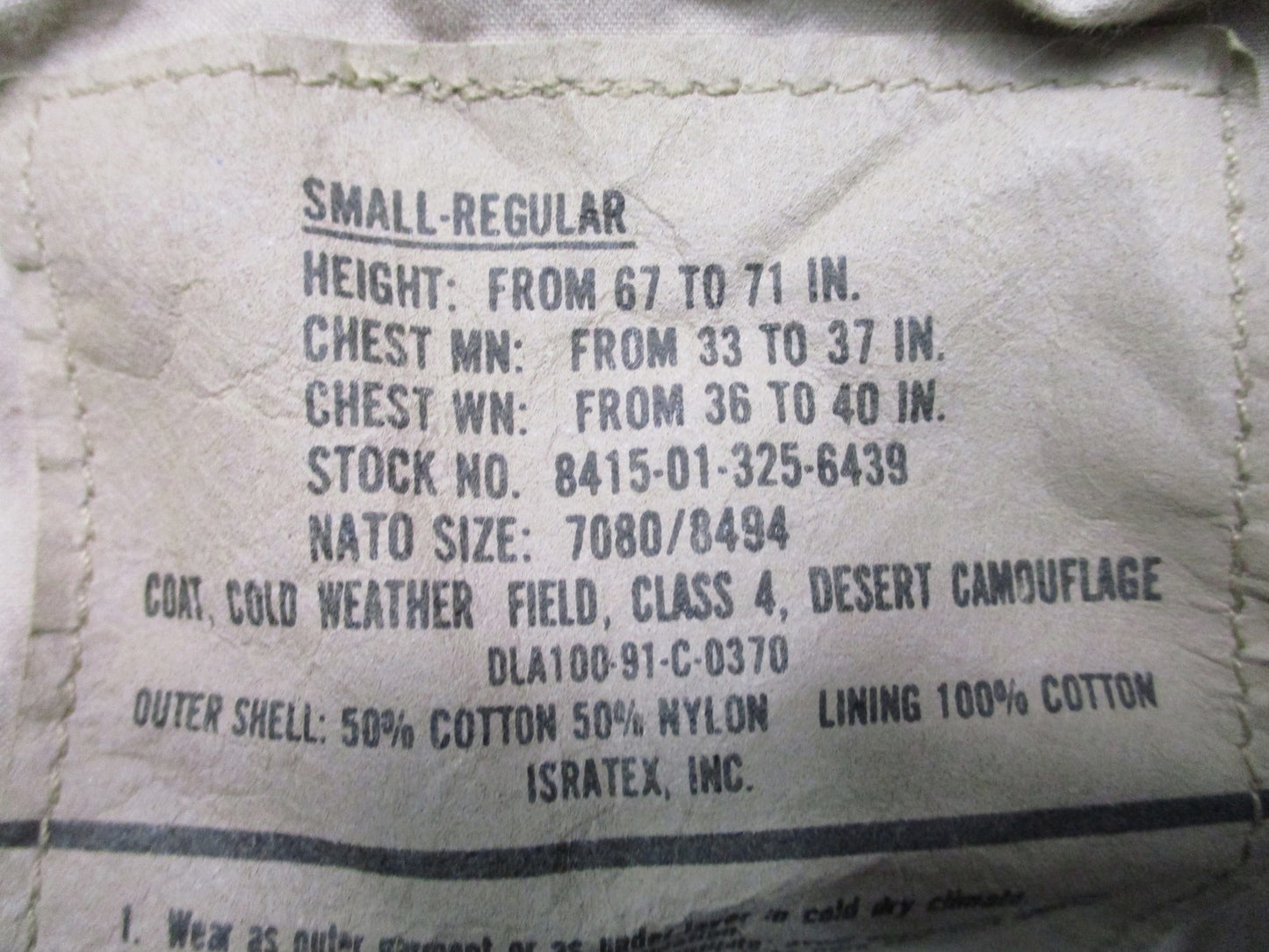 US Military M-65 Field Jacket Desert Camo Cold Weather Coat Small Regular DCU