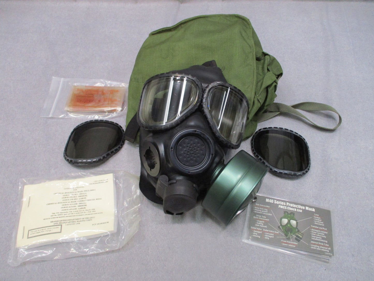 USGI M40 Protective Gas Mask MSA Large Kit Bag Tinted Outserts Military Surplus