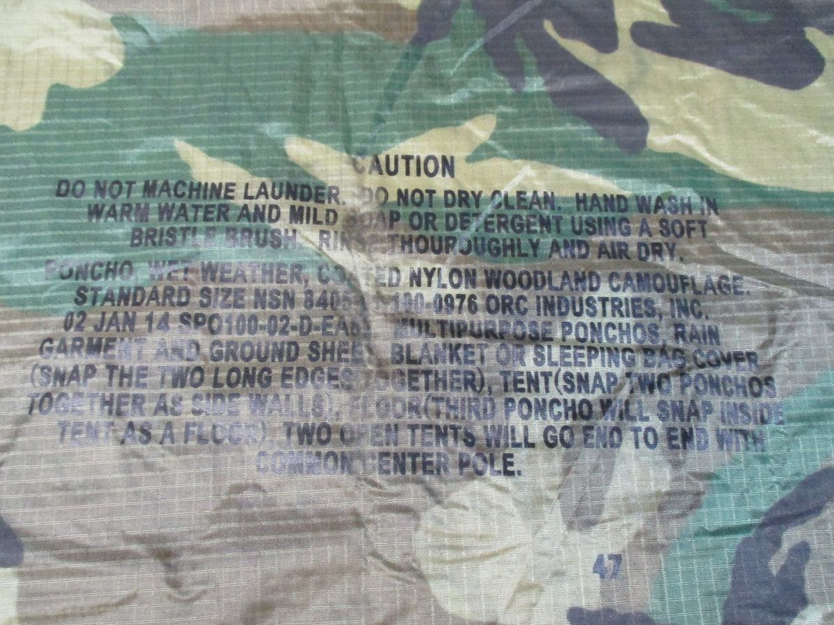 US Military Woodland Camo Wet Weather Poncho Rain Gear Ground Sheet USGI Surplus