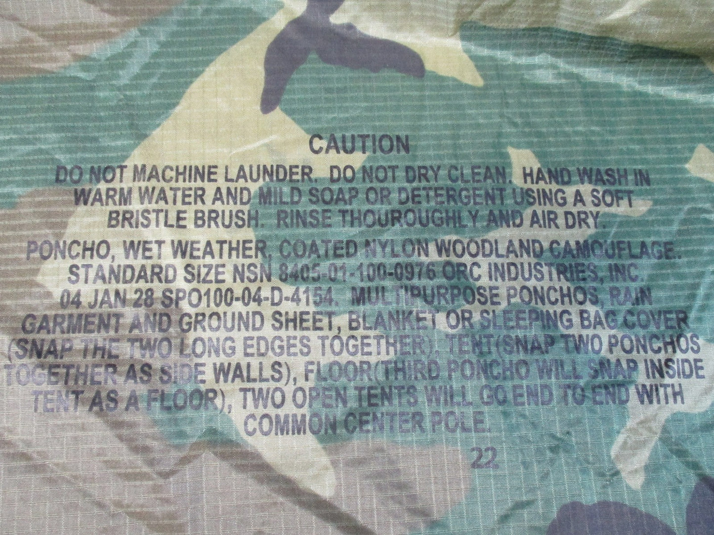 US Military Woodland Camouflage Wet Weather Poncho ORC Industries 0976