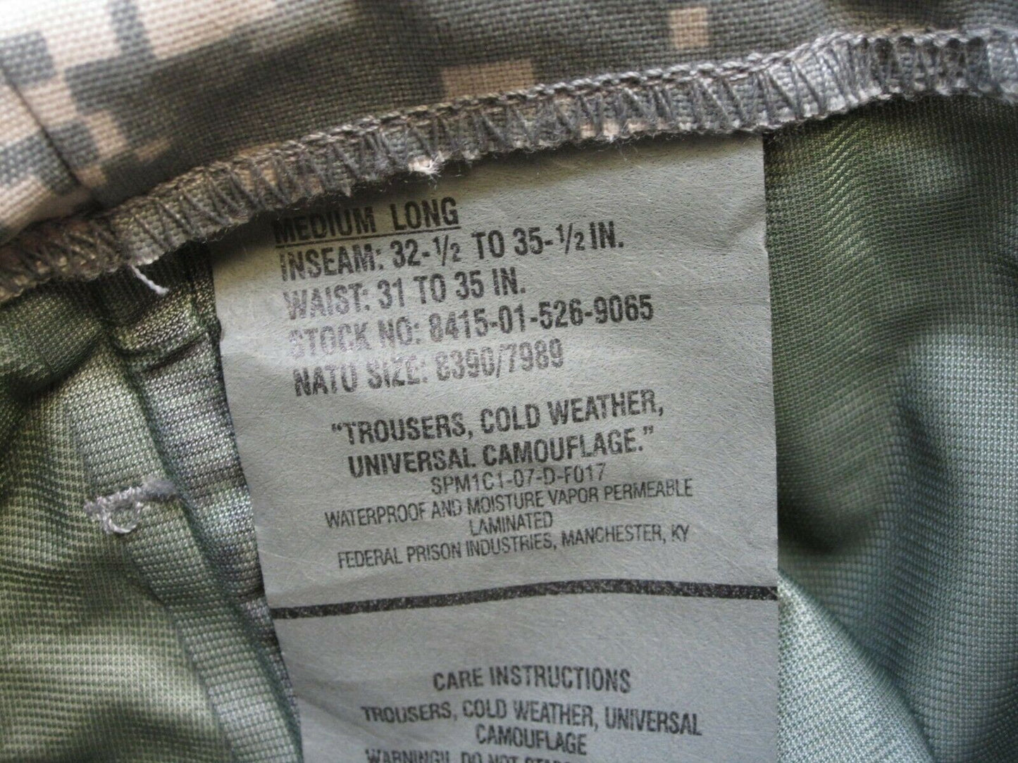 NEW ARMY ISSUE ACU DIGITAL GORE-TEX COLD/WET WEATHER TROUSER MEDIUM/LONG PANTS