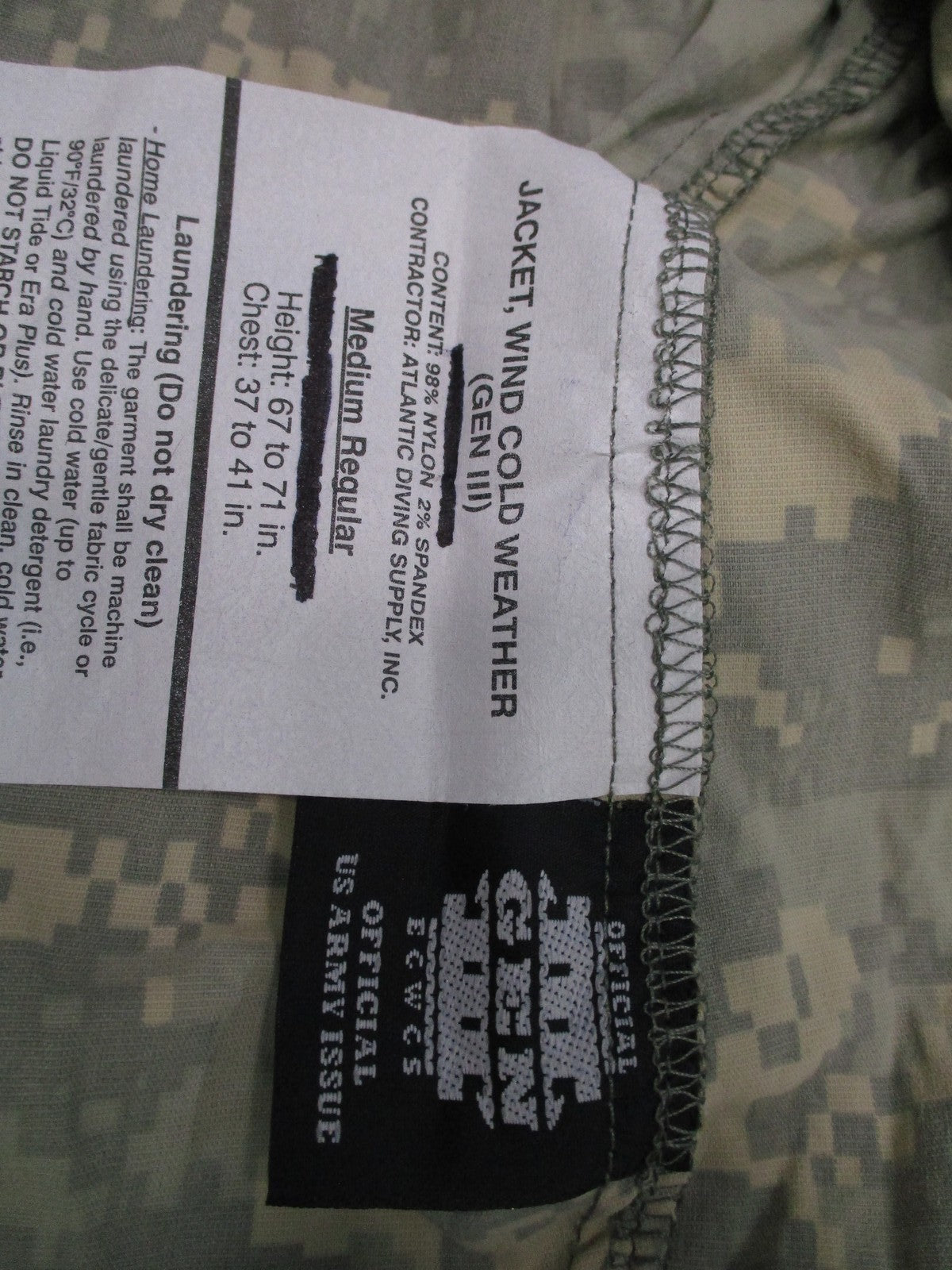 New US Army Issue GEN III ECWCS Wind Cold Weather Jacket Digital Camo Medium Reg