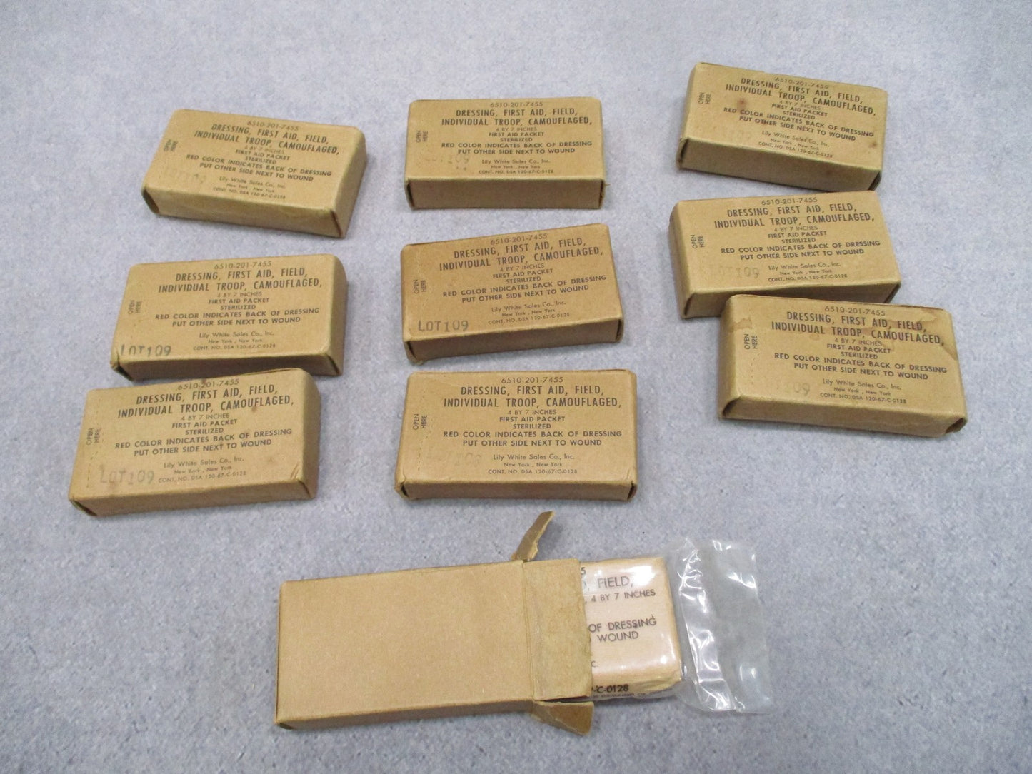 Lot of 10 Vietnam War USGI Field First Aid Dressings 4x7 NOS 1967 Sealed