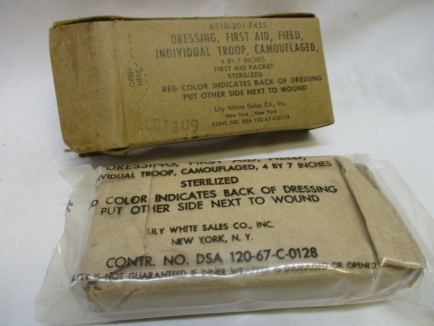 Lot of 10 Vietnam War USGI Field First Aid Dressings 4x7 NOS 1967 Sealed