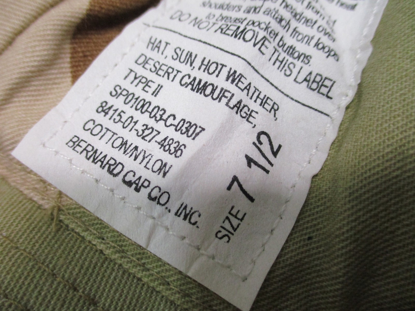 US Military Issue Boonie Hat Desert Camo Sun Hat Size 7 1/2 Bernard Cap Co
