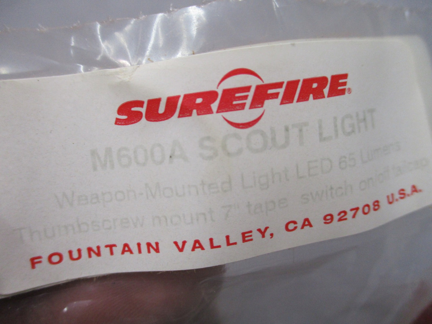 SureFire M600A Scout Light 100 Lumen 6V w/ Pressure Switch NOS Rail Mounted