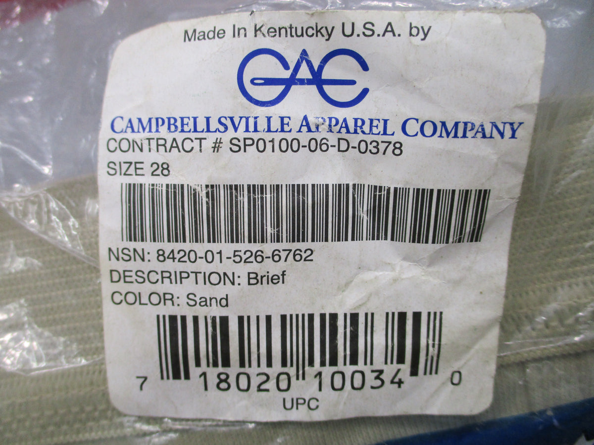 USGI Army Briefs 3 Pack Sand Size 28 Campbellsville NSN 8420-01-526-6762 NOS