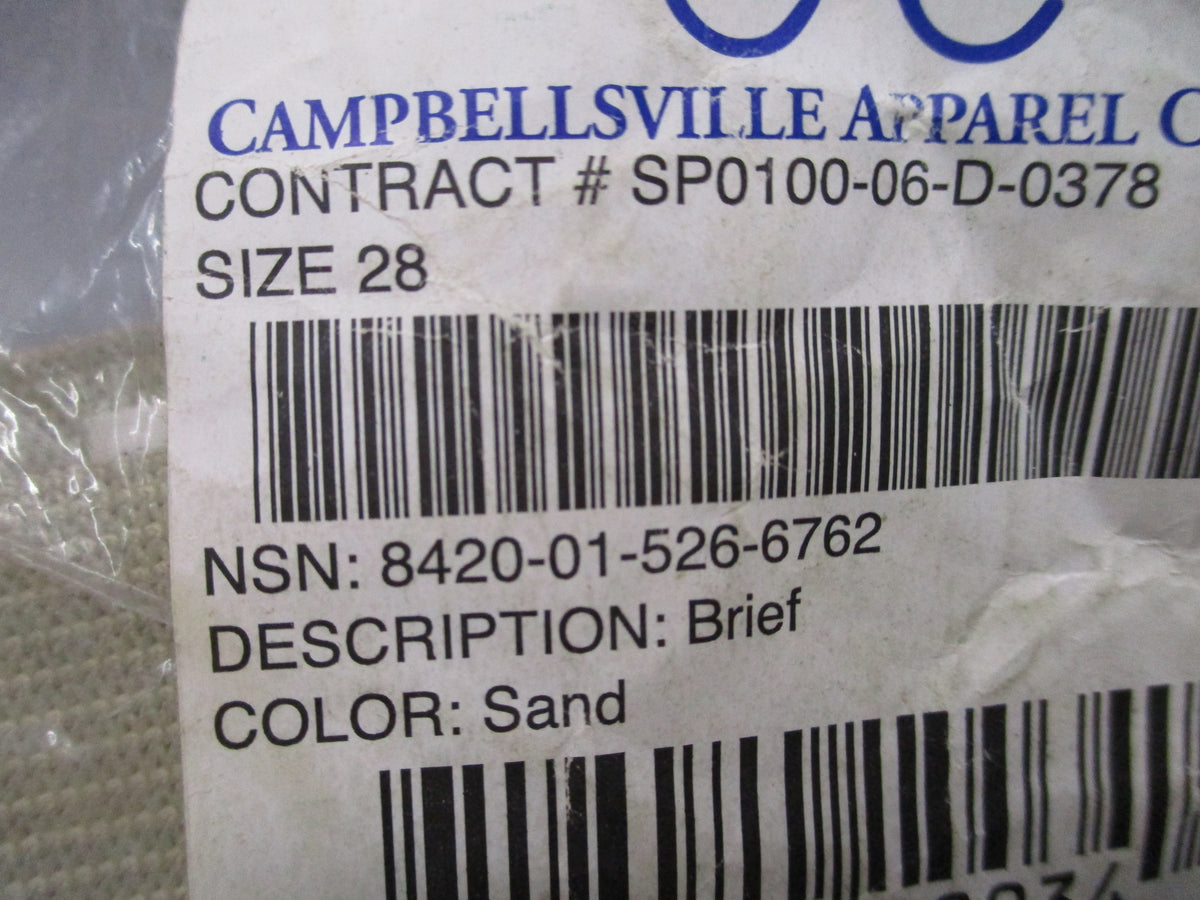 USGI Army Briefs 3 Pack Sand Size 28 Campbellsville NSN 8420-01-526-6762 NOS