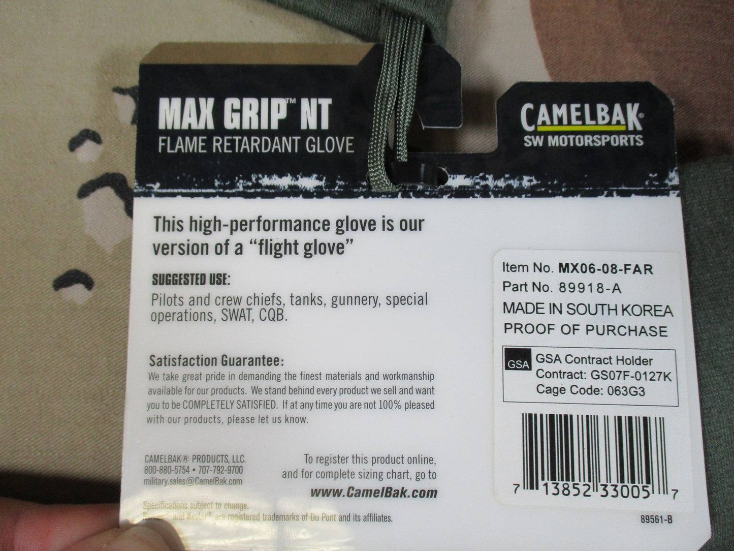 CamelBak Max Grip NT Flame Retardant Flight Gloves Nomex Tactical Size Small