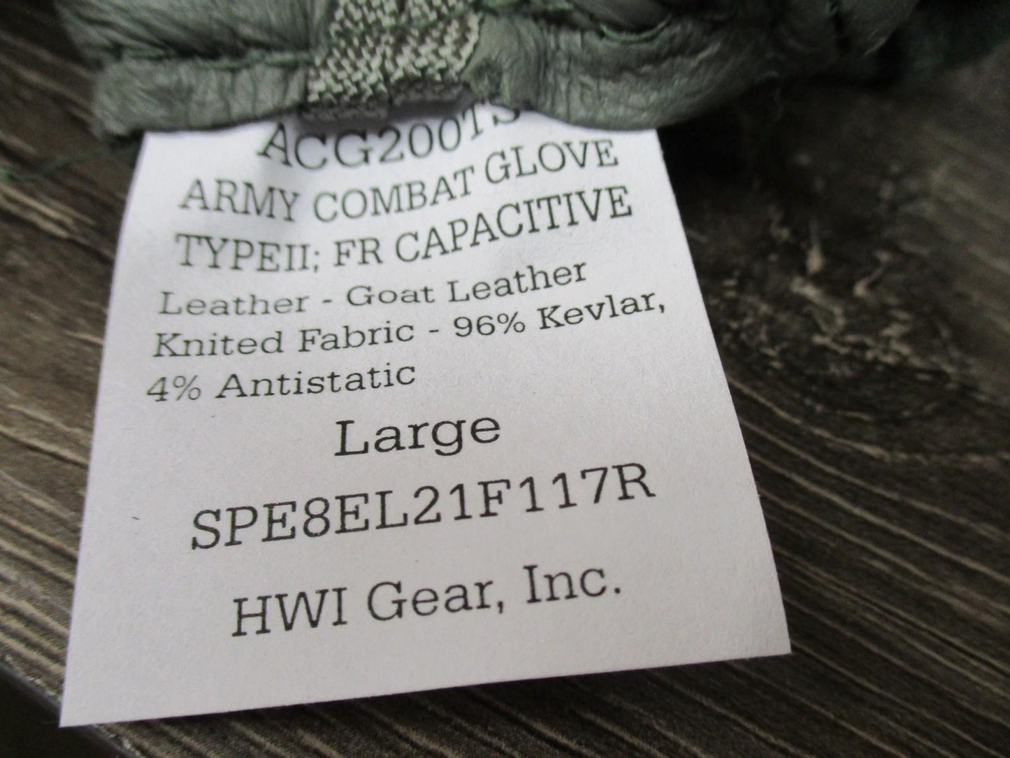 NEW US ARMY COMBAT GLOVE CUT/FIRE RESISTANT LARGE FOLIAGE HATCH HWI TYPE II