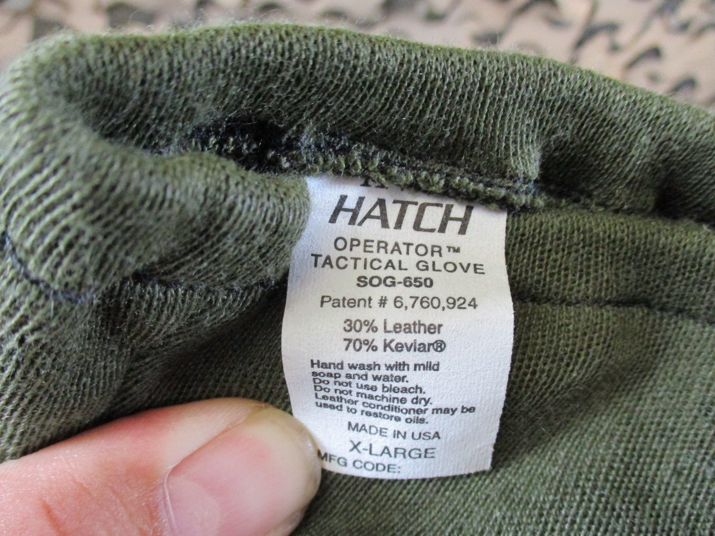 Hatch Operator Tactical Gloves SOG-650 Leather Green Size XL New