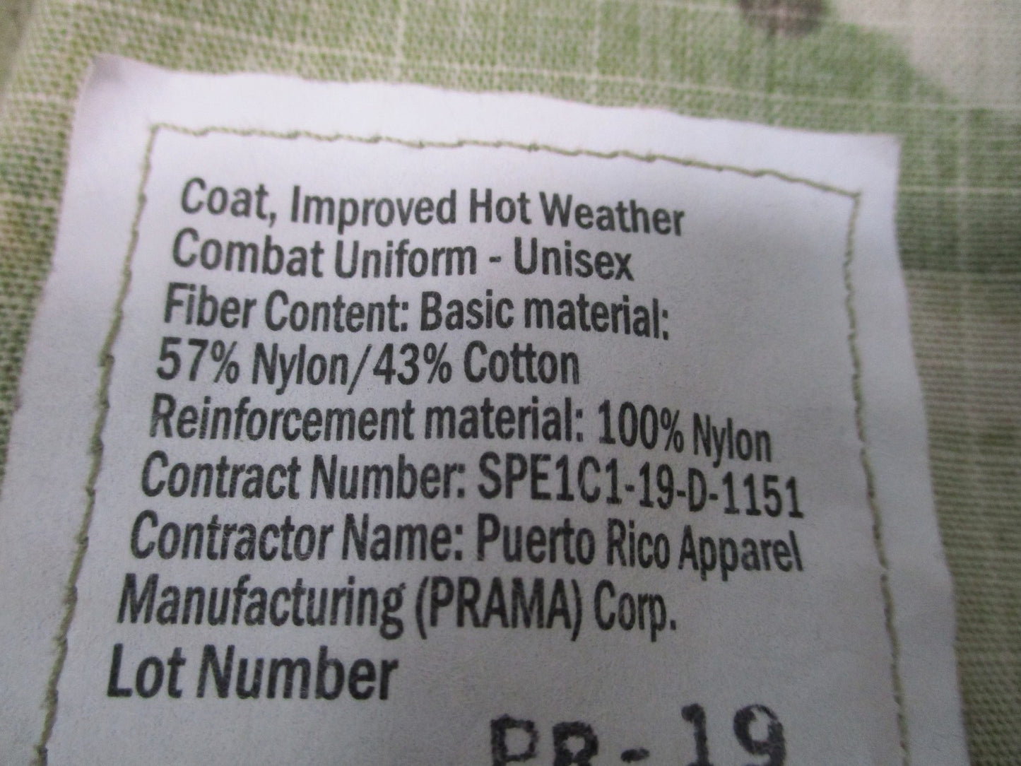 US Military Improved Hot Weather Combat Uniform Coat Jacket OCP Large Short