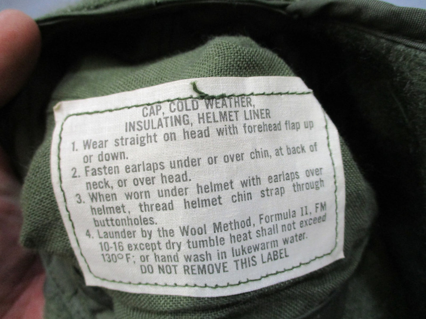 USGI Cold Weather Helmet Liner Cap 7 1/2 NOS 1974 OD Green Military Winter
