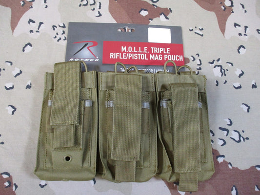 Rothco M.O.L.L.E. Triple Rifle/Pistol Mag Pouch Coyote Brown 41009 New