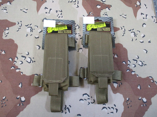 2x Voodoo Tactical Buttstock Mag Pouch 5.56 .223 Adjustable Coyote Tan New