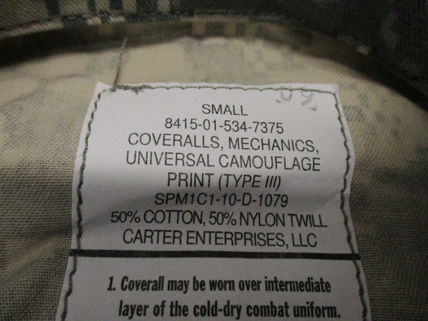 USGI Army ACU UCP Mechanics Coveralls Type III Small NWT 8415-01-534-7375