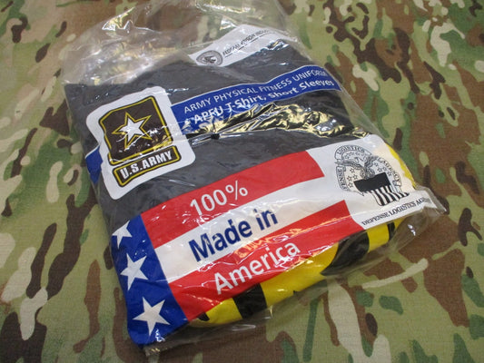 LARGE US ARMY ISSUE SHORT SLEEVE PT SHIRT ATHLETES T-SHIRT BLACK/GOLD UNIFORM