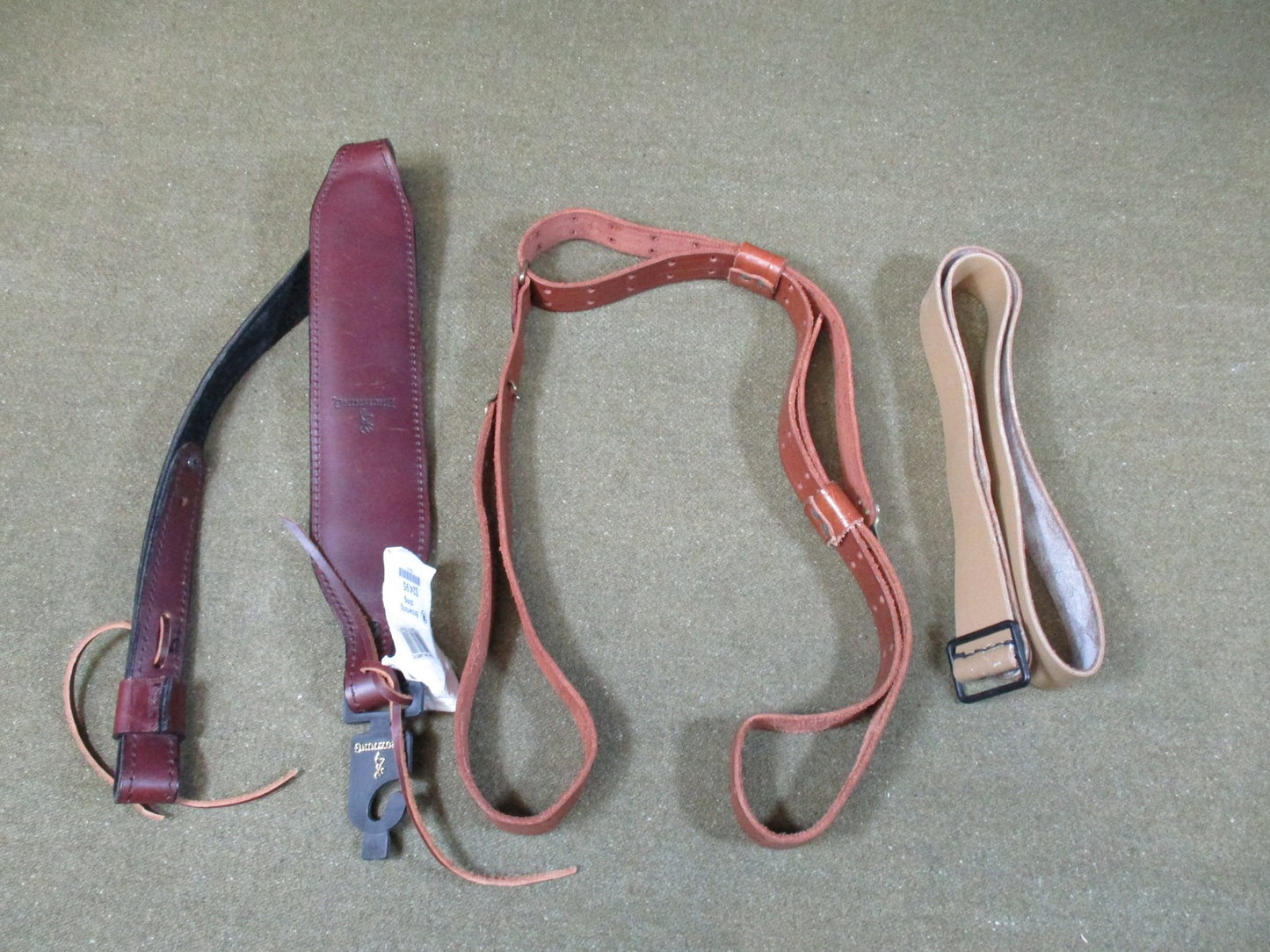 Lot of 3 Leather Slings: 1 Browning Branded & 2 Vintage Military Surplus Style