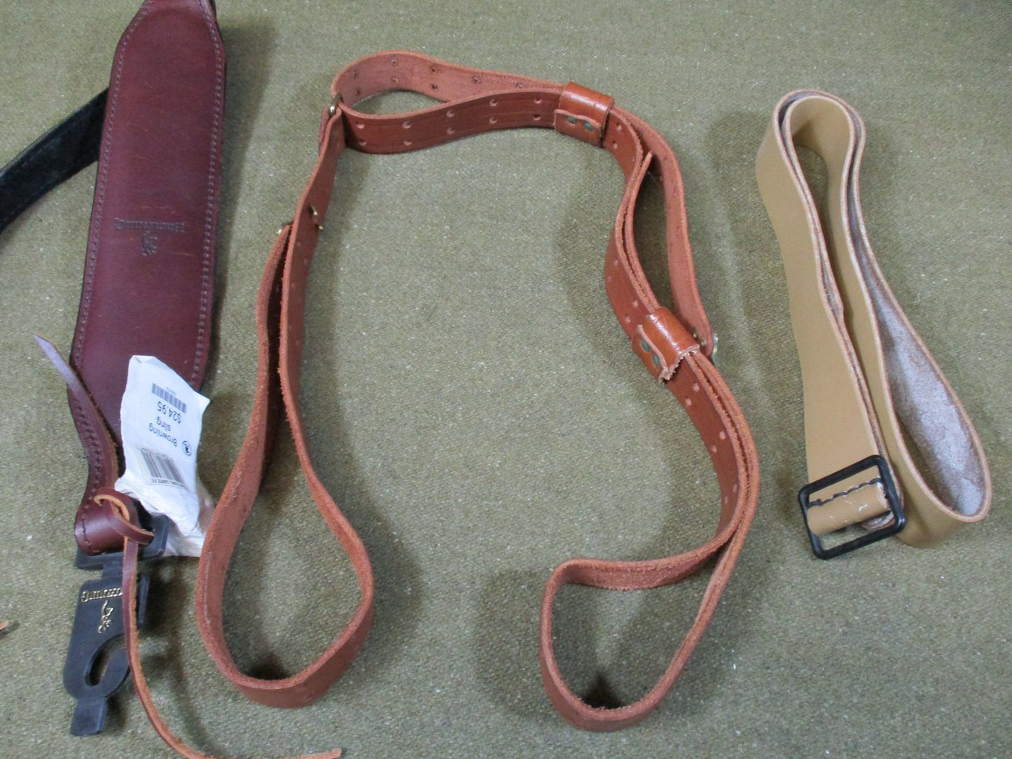Lot of 3 Leather Slings: 1 Browning Branded & 2 Vintage Military Surplus Style