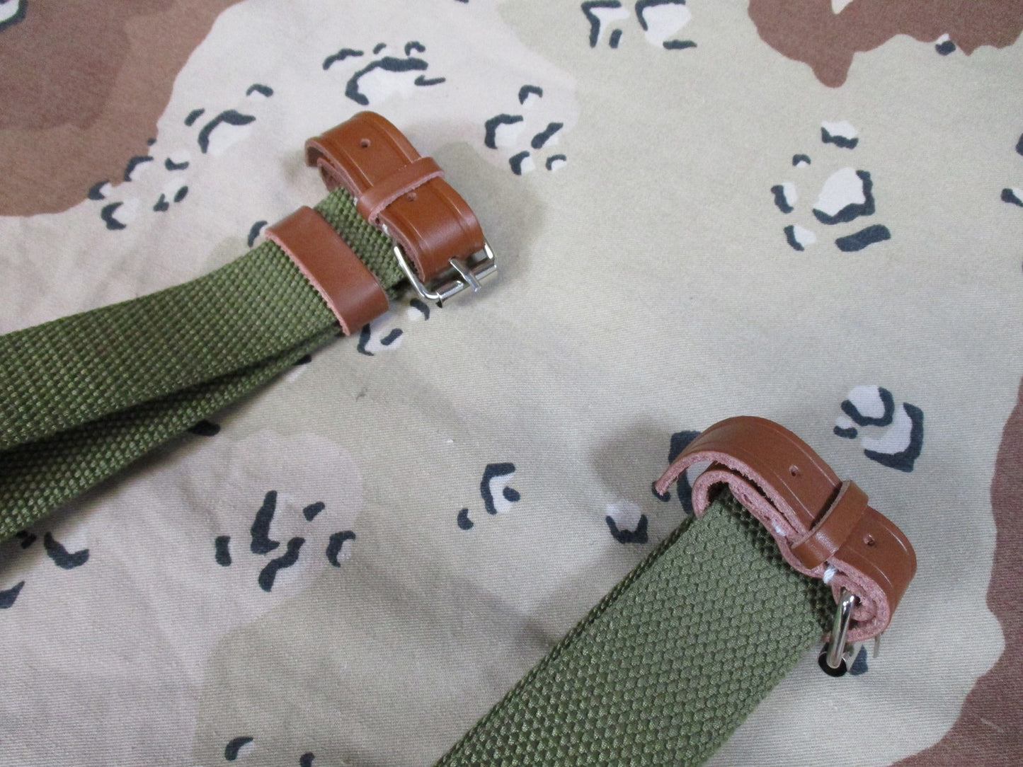 Vintage Style Military Webbing Suspenders Olive Drab Leather Tabs Adjustable