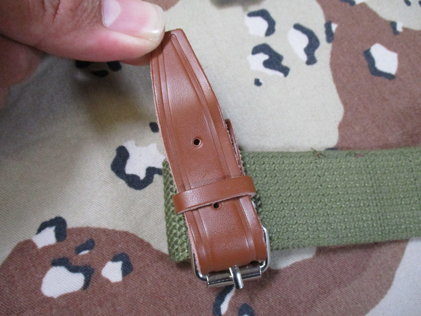 Vintage Style Military Webbing Suspenders Olive Drab Leather Tabs Adjustable