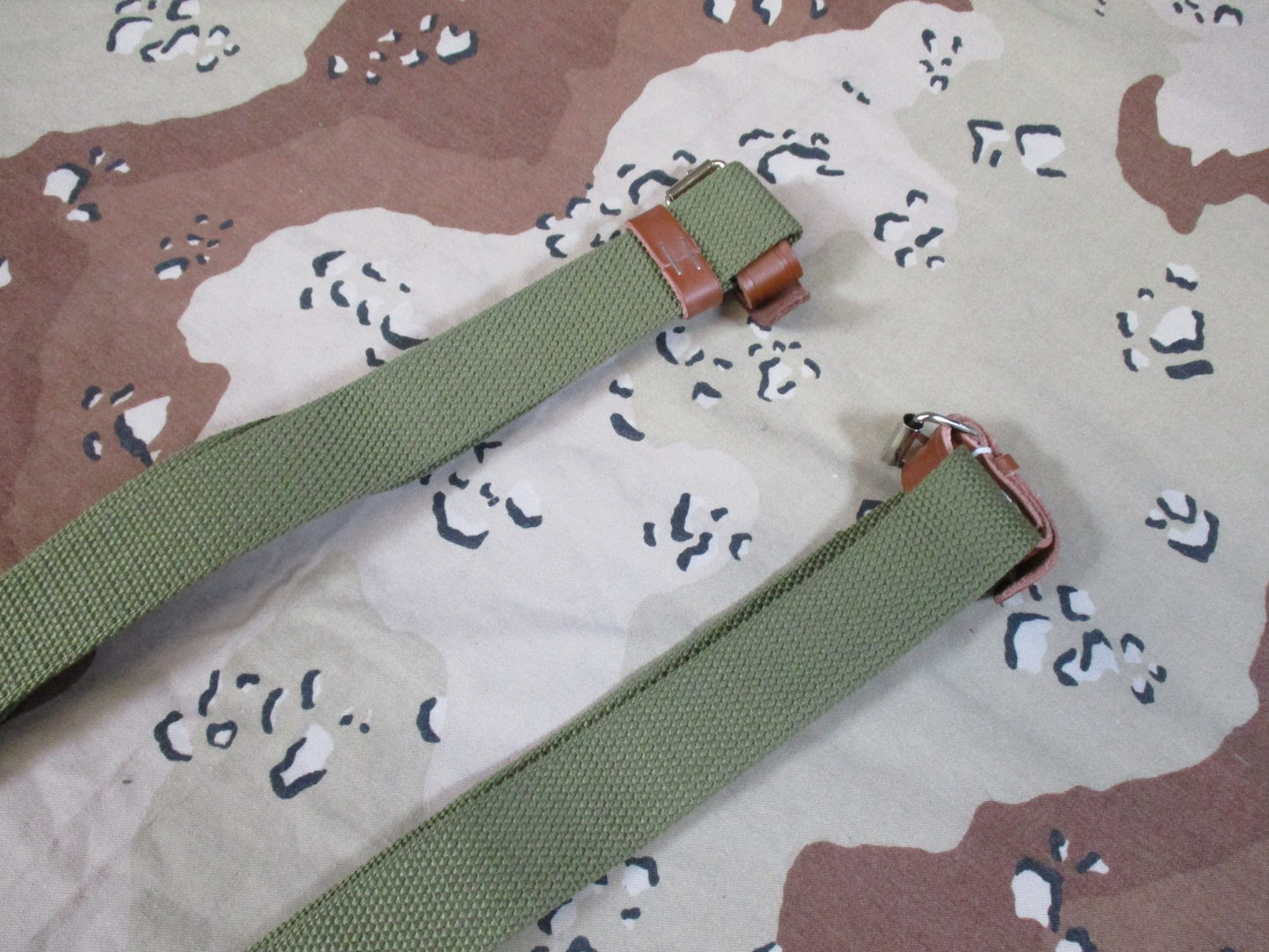 Vintage Style Military Webbing Suspenders Olive Drab Leather Tabs Adjustable