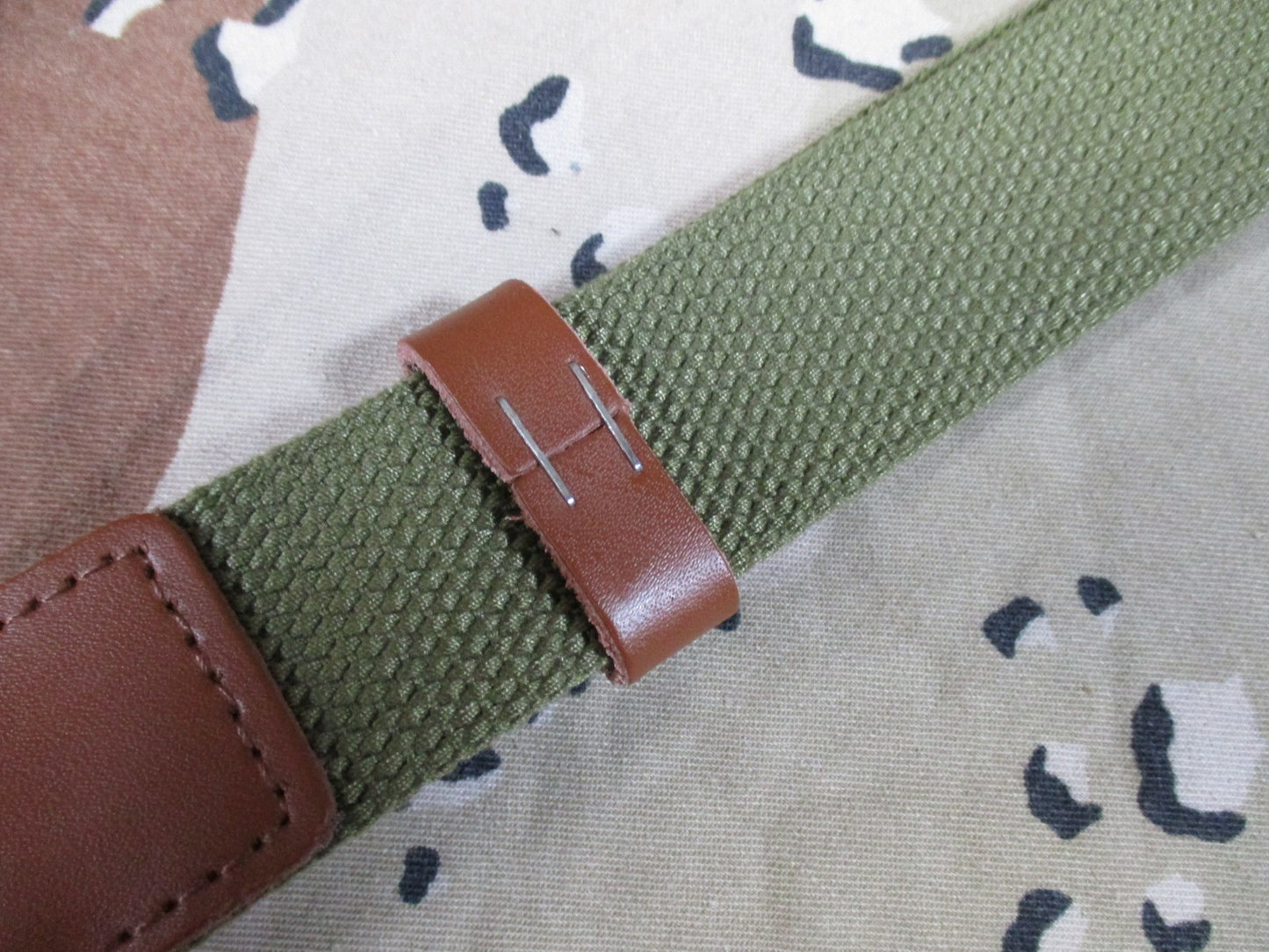 Vintage Style Military Webbing Suspenders Olive Drab Leather Tabs Adjustable