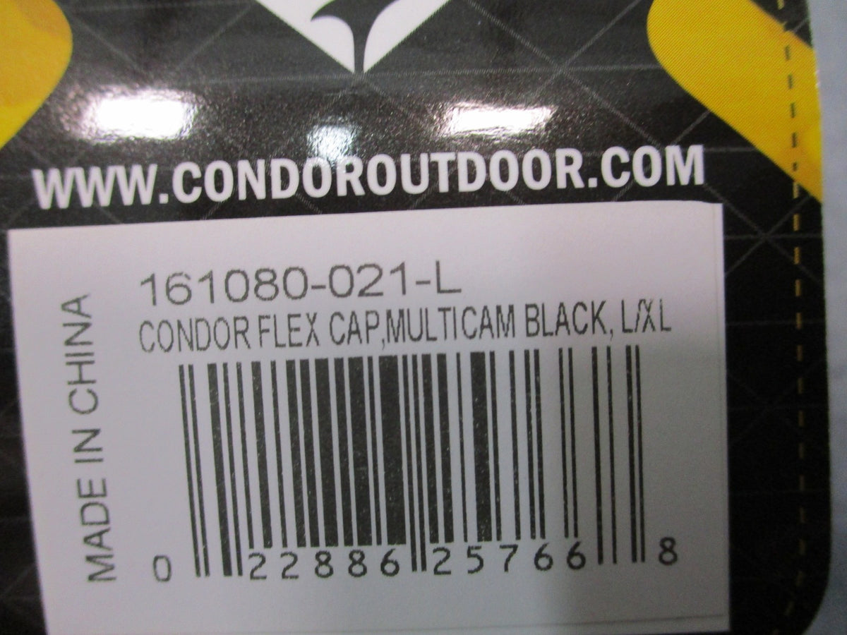 New Condor Flex Tactical Cap Multicam Black L/XL Hook & Loop Patch Hat 161080