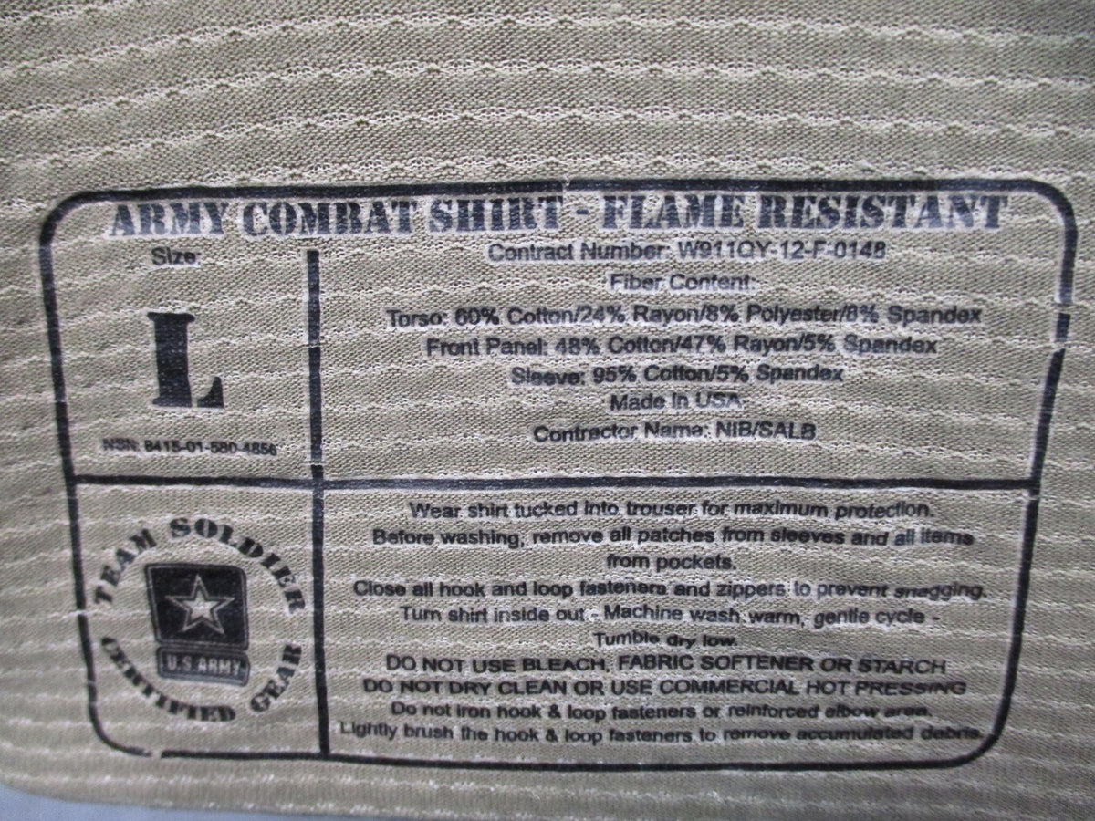 Genuine US Army Combat Shirt Flame Resistant Multicam Size Large ACS Tactical
