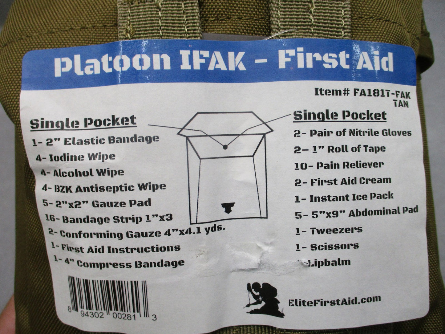 Elite First Aid Platoon IFAK Tactical MOLLE Pouch Kit Tan - New Open Box