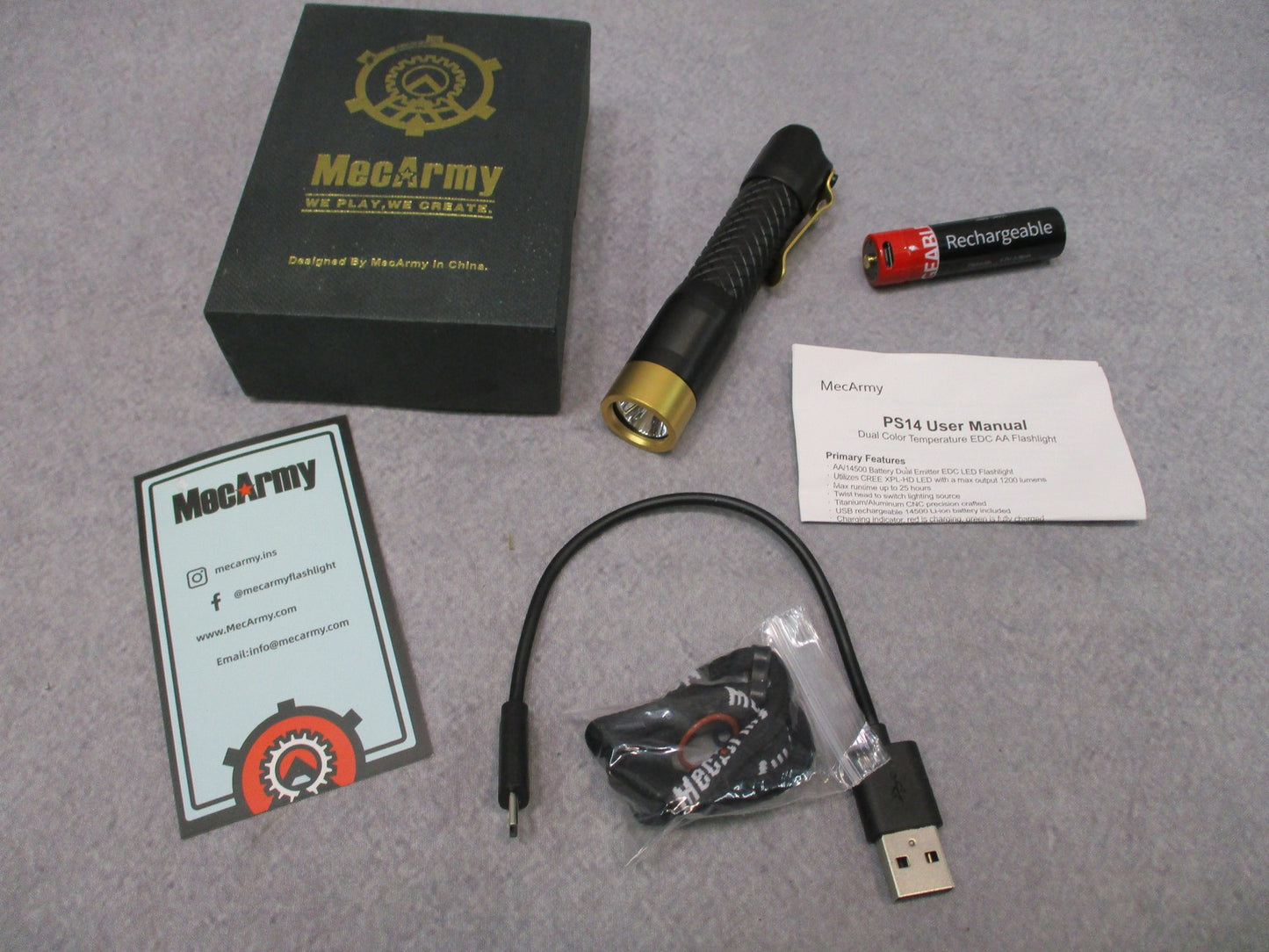 MecArmy PS14 Titanium EDC Flashlight Black Gold 1200 Lumens Rechargeable EDC