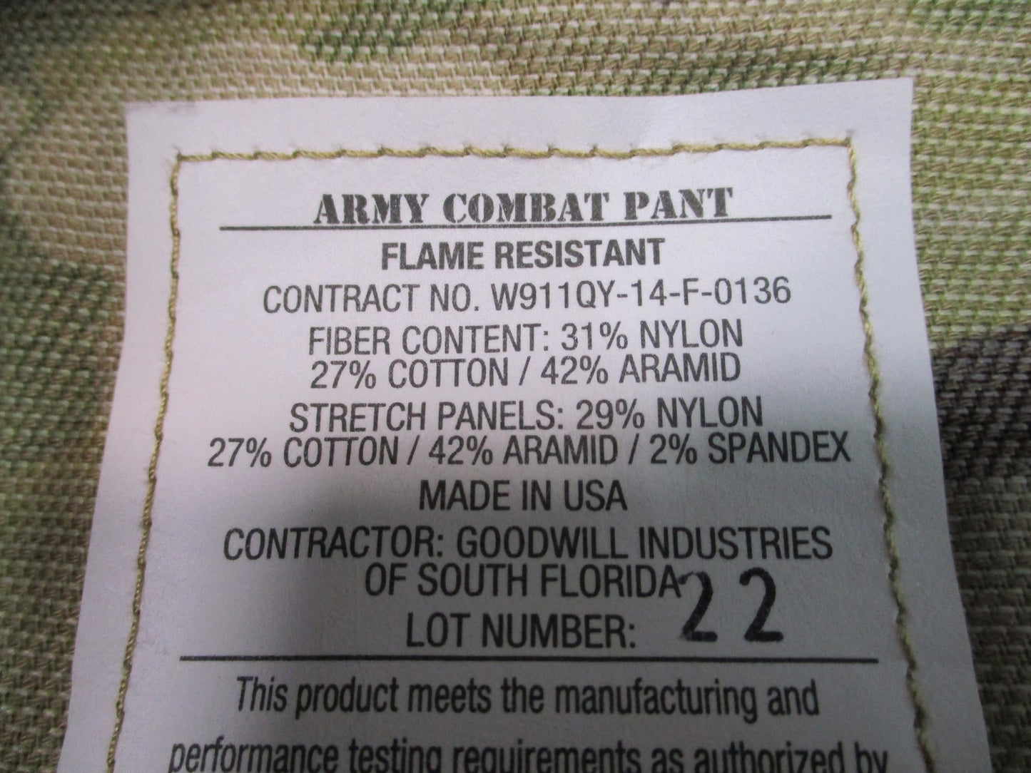 ARMY ADVANCED COMBAT PANTS W/ CRYE KNEE PAD SLOTS LARGE/REGULAR SCORPION OCP
