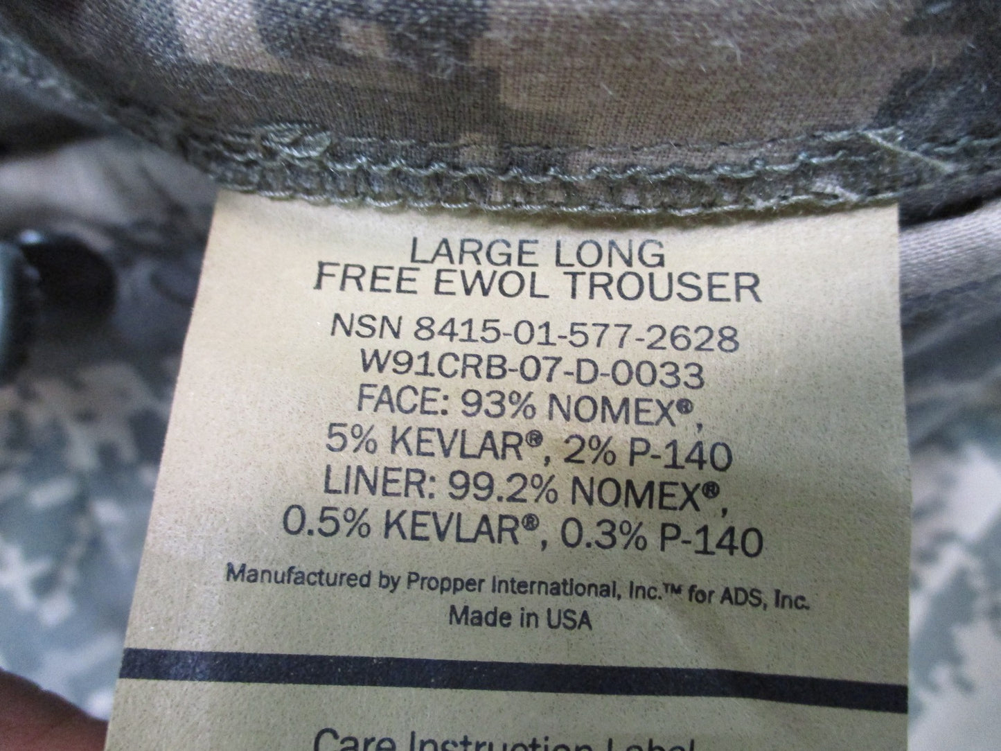 GORE-TEX FREE EWOL TROUSER ACU Digital Camo Fire Resistant Pants Large Long