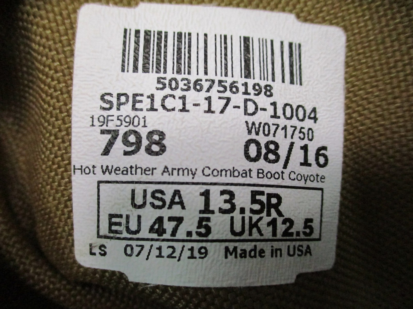 Rocky Hot Weather Army Combat Boots Coyote Brown Men's 13.5R Vibram Sole