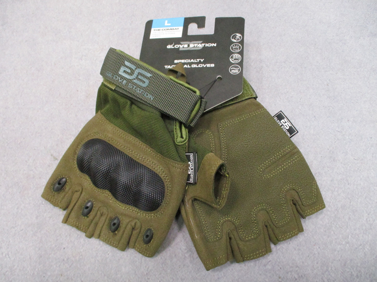 Glove Station The Combat Tactical Fingerless Knuckle Gloves Green Size Large New