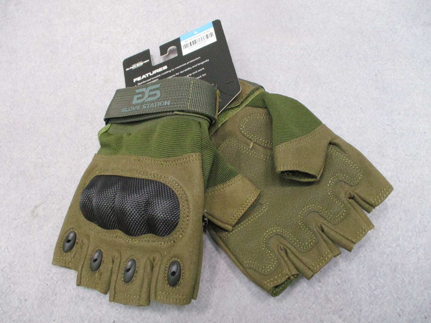 Glove Station The Combat Tactical Fingerless Knuckle Gloves Green Size Large New