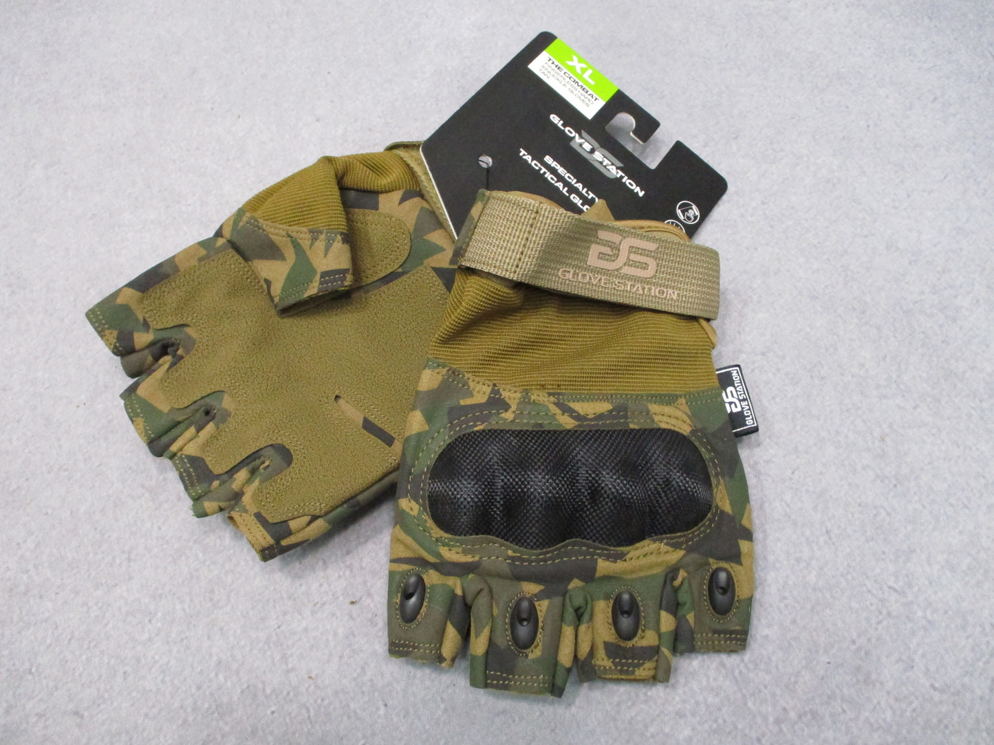 Glove Station The Combat Fingerless Hard Knuckle Tactical Gloves Camo XL New