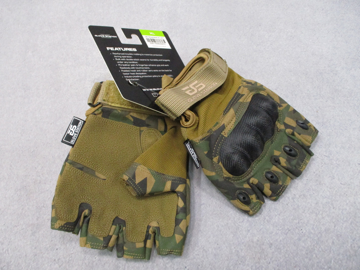 Glove Station The Combat Fingerless Hard Knuckle Tactical Gloves Camo XL New