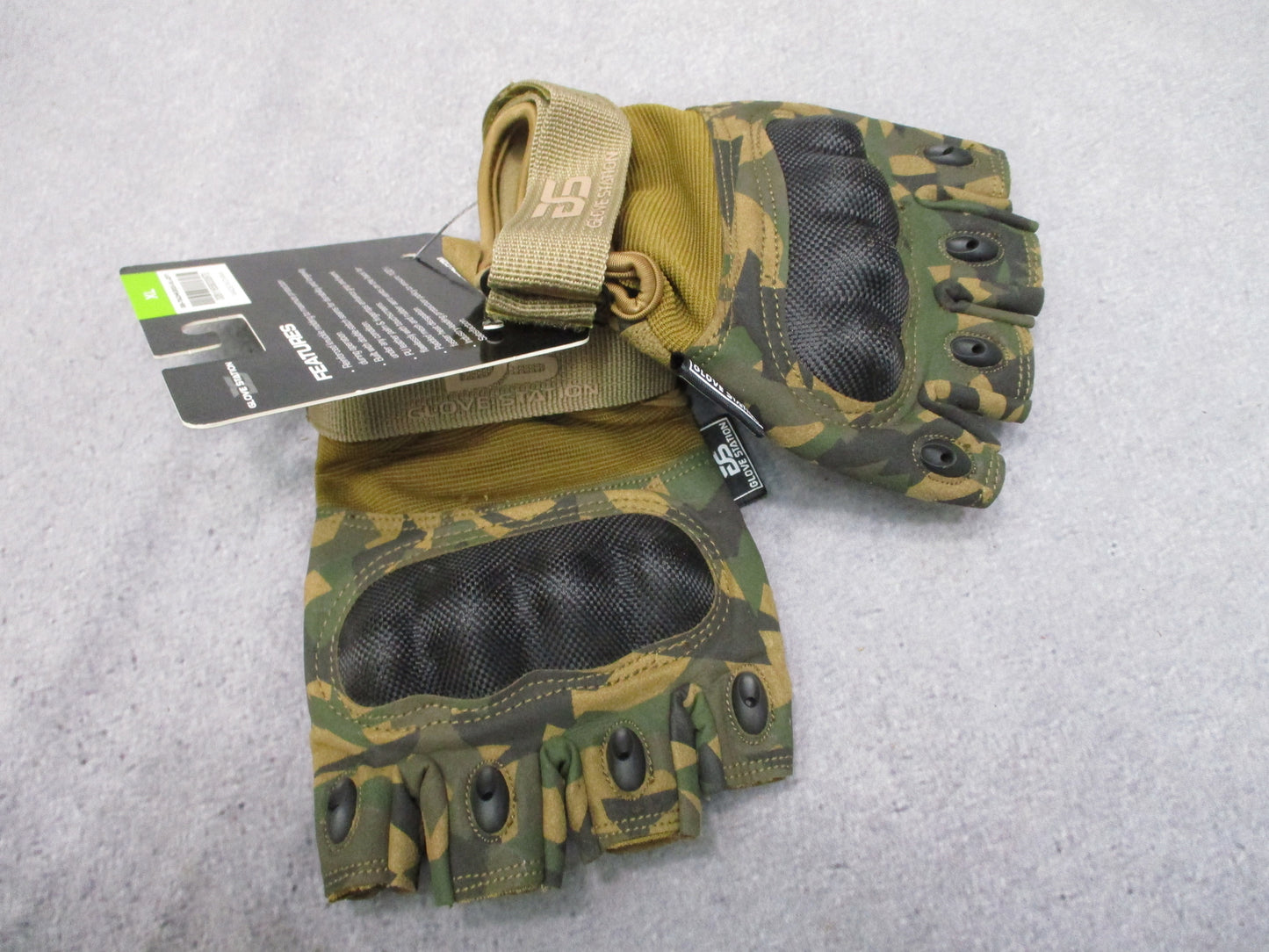 Glove Station The Combat Fingerless Hard Knuckle Tactical Gloves Camo XL New